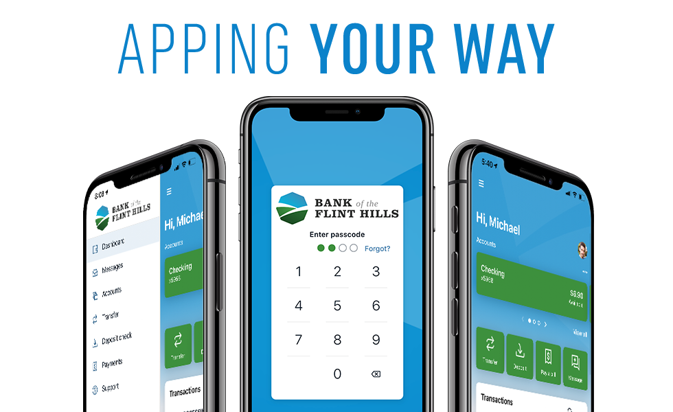 Apping Your Way - the BFH App Online Banking Mobile App visuals on Three Smart Phones